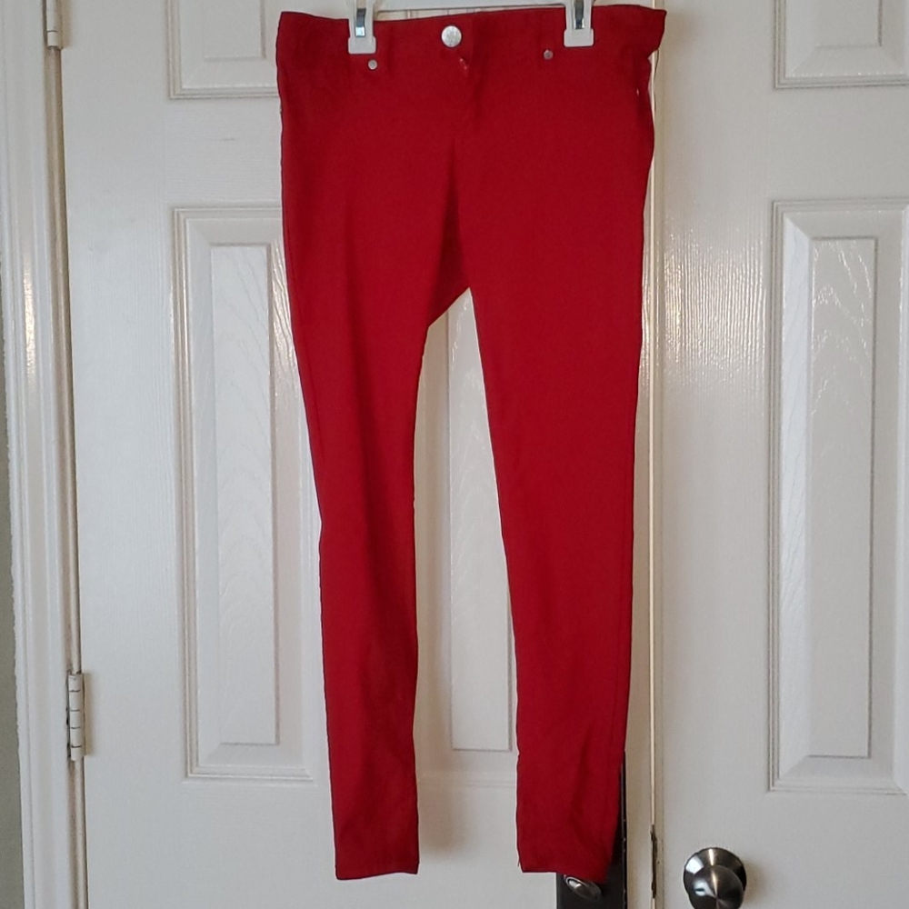 Red stretch skinny jeans